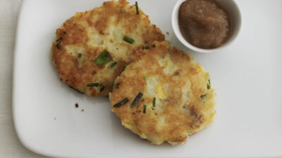 Cheddar and Potato Latkes with Spiced Applesauce