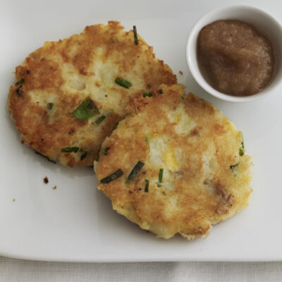 Cheddar and Potato Latkes with Spiced Applesauce