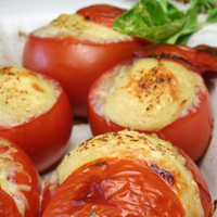 Cheesey Baked Tomatoes Stuffed with Rice
