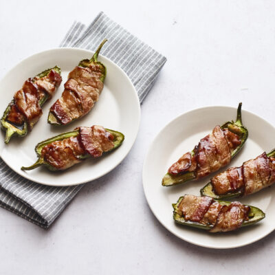 Chicken Stuffed Jalapenos wrapped with kosher bacon