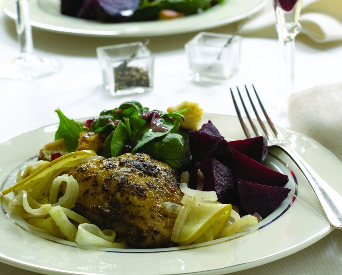 chicken with apples wide and large