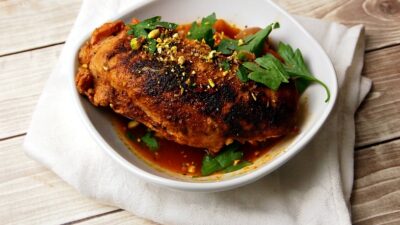 Chicken with Olives and Saffron and Dukkah
