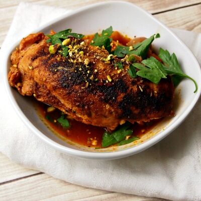 Chicken with Olives and Saffron and Dukkah