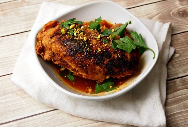 Chicken with Olives and Saffron and Dukkah