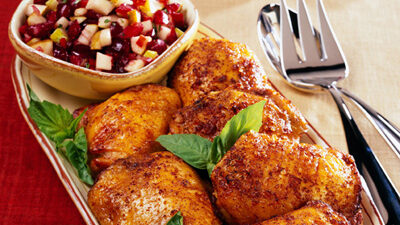 roasted chicken thighs with fall fruit salsa