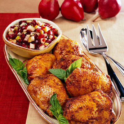 roasted chicken thighs with fall fruit salsa