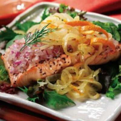 Chilled Salmon Salad with Orange Citrus Onions