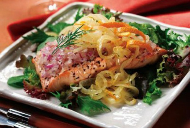 Chilled Salmon Salad with Orange Citrus Onions