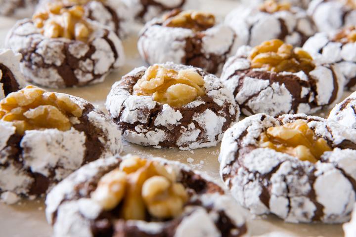 Chocolate Walnut Crinkle Cookies