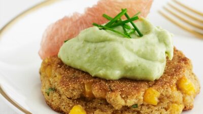 cilantro corn cakes with avocado cream