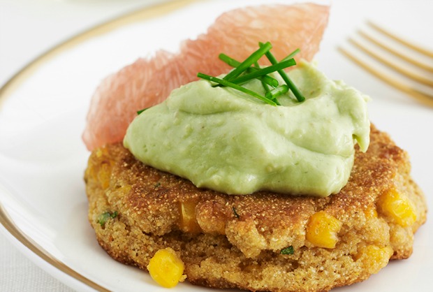 cilantro corn cakes with avocado cream
