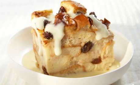 Cinnamon Raisin Bread Pudding with Vanilla Pudding Sauce