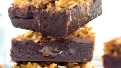 GLUTEN FREE TOASTED PECAN AND COCONUT CARAMEL BROWNIES