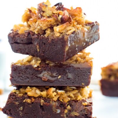 GLUTEN FREE TOASTED PECAN AND COCONUT CARAMEL BROWNIES