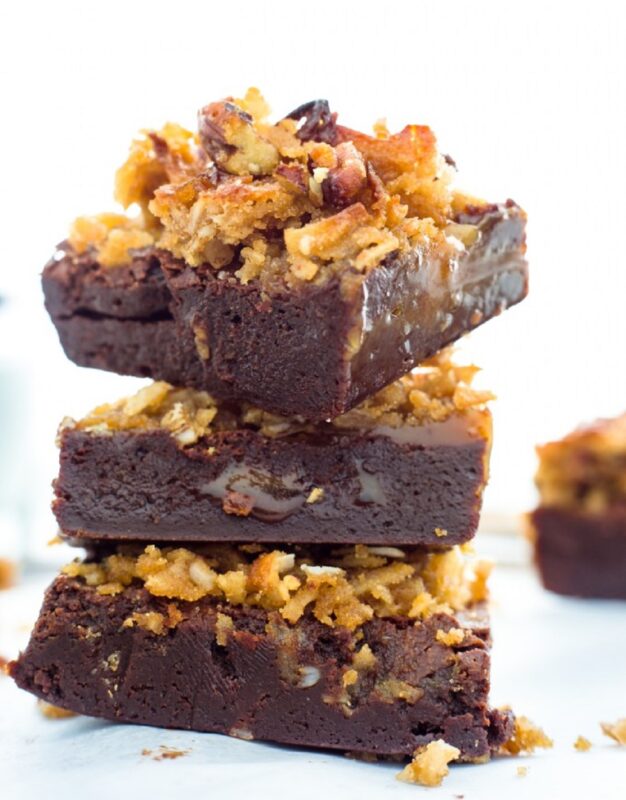 GLUTEN FREE TOASTED PECAN AND COCONUT CARAMEL BROWNIES
