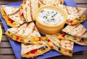 Confetti Quesadillas with Cilantro Yogurt Dip