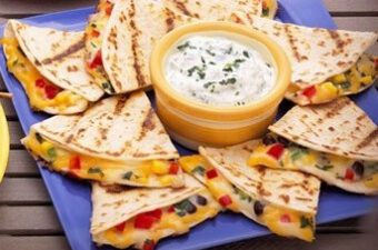 Confetti Quesadillas with Cilantro Yogurt Dip