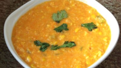 Corn Chowder with Sweet Potatoes and Bourbon Flambe