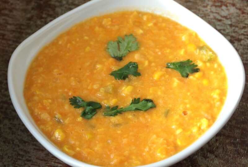 Corn Chowder with Sweet Potatoes and Bourbon Flambe