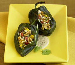 Corn & Mushroom Stuffed Chiles Rellenos