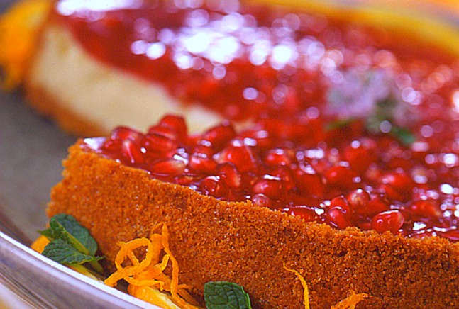 Creamy Cheesecake with Pomegranate Topping
