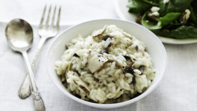 Creamy Mushroom Risotto with Spinach Walnut Salad