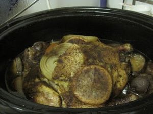 Crock Pot Spice-Rubbed Chicken w/ Garlic, Onions & Blood Oranges
