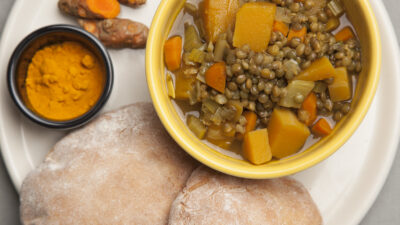 Curried Lentil Soup and Pita