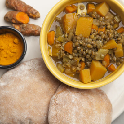 Curried Lentil Soup and Pita