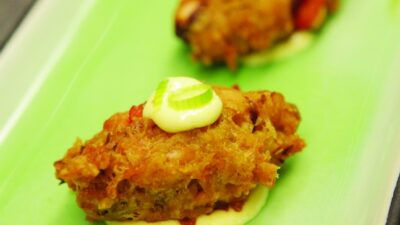 Curried Smoked Salmon Fritters with Mango Aioli