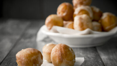 carmelized corn, thyme and onion donut holes