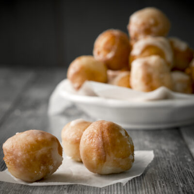 carmelized corn, thyme and onion donut holes