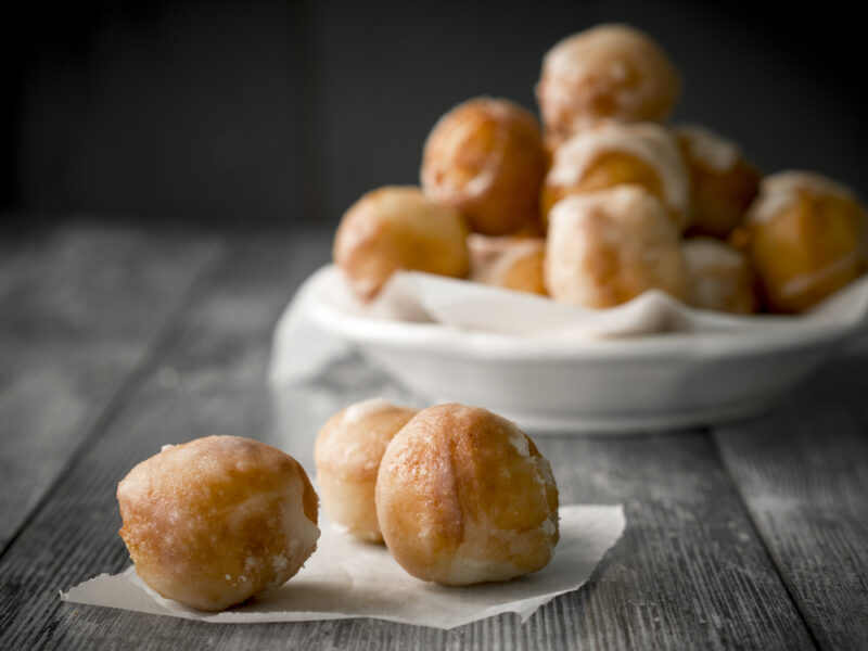 carmelized corn, thyme and onion donut holes