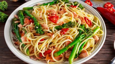 Simple Salmon Over Noodles and Veggies