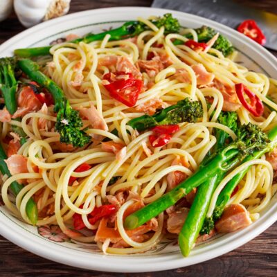Simple Salmon Over Noodles and Veggies