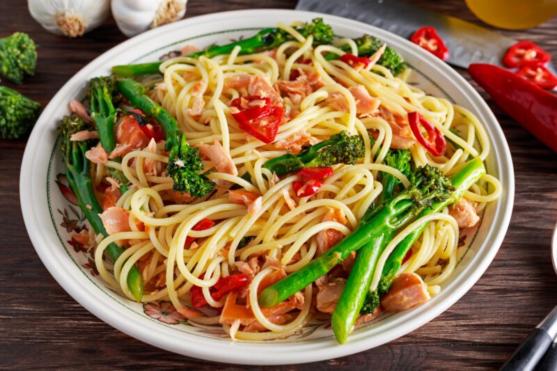 Simple Salmon Over Noodles and Veggies