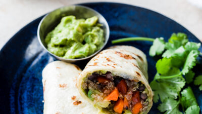 Mexican Quinoa and Black Bean Wraps with Green Chili Guacamole