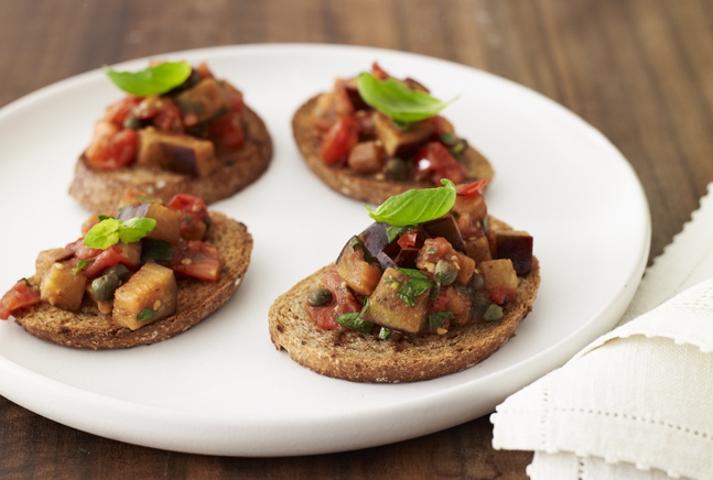 Eggplant and Tomato Crostini