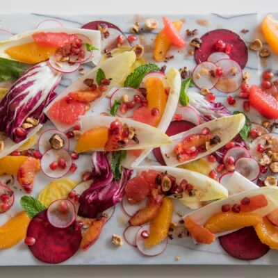 Endive Salad with Beets, Radishes, Citrus and Toasted Cinnamon Hazelnuts