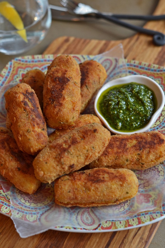 Falafel-Crusted Cheesy Potato Croquettes
