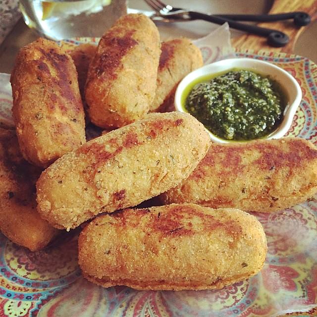 Falafel-Crusted Cheesy Potato Croquettes