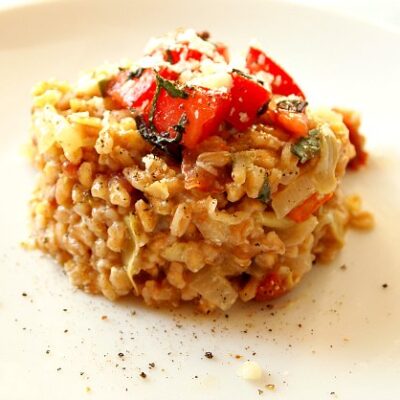 artichoke and sun dried tomato farroto risotto