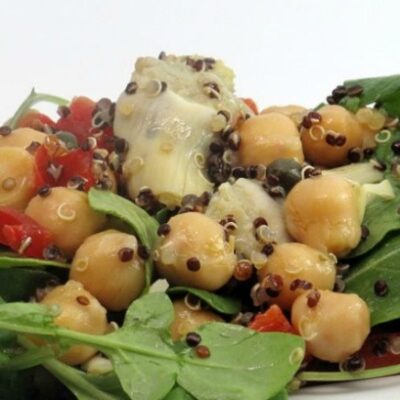 Firecracker Quinoa Salad with Chickpeas and Artichoke Hearts