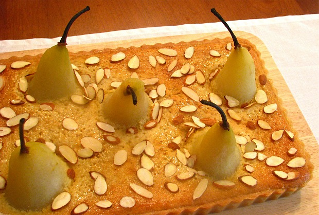 Frangipane Tart with Amaretto Honey Poached Pears