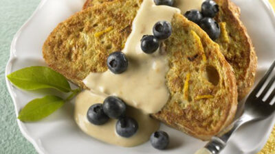 French Toast with Blueberries and Creamy Apricot Sauce