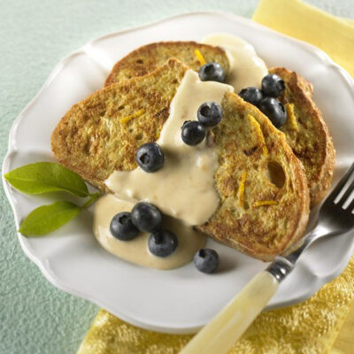 French Toast with Blueberries and Creamy Apricot Sauce