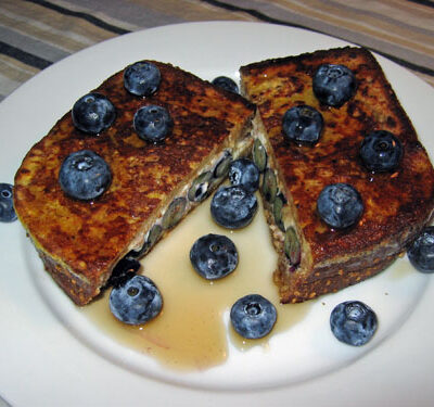 French Toast with Blueberries and Creamy Apricot Sauce