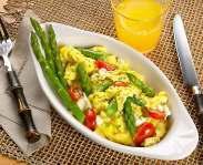 Fresh Asparagus Scramble with Herbed Cream Cheese & Tomatoes