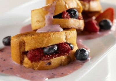 Fresh Berry Stuffed French Toast with Vanilla Yogurt Sauce