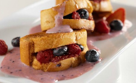 Fresh Berry Stuffed French Toast with Vanilla Yogurt Sauce